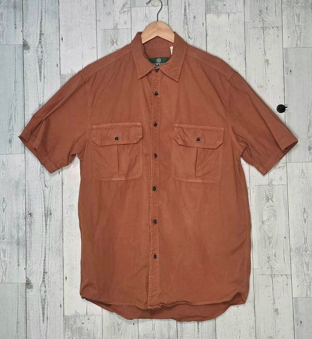 Schnee's Bozeman Montana Burnt Orange Cotton Canvas Button Up Shirt Sz. M
